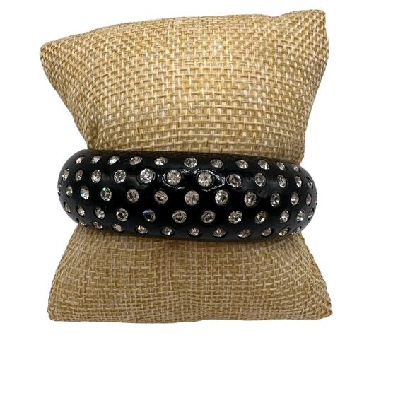 Vintage Weiss Two Bracelets Cream & Black Rhinestone Clamper Thermoset SMALL - Picture 7 of 14